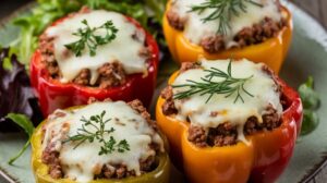 Keto Stuffed Bell Peppers with Ground Beef and Cheese