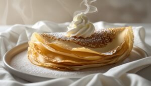 Healthy Crepe Recipe Gluten-Free, Vegan served with fresh fruit on a white plate